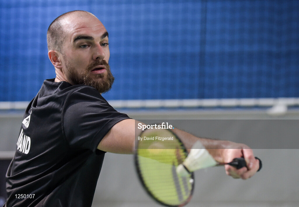 10 December 2016; Scott Evans of Ireland in action against Fabian Roth from Germany during their men's singles final match at the 2016 FZ Forza Irish Open Badmintion Championships at the National Indoor Arena in Abbotstown, Dublin. Photo by David Fitzgerald/Sportsfile