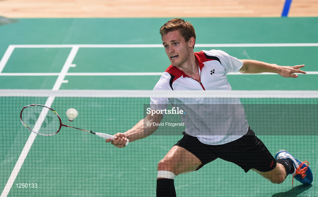 10 December 2016; Josche Zurwonne of Germany in action against Liao Min Chun and Cheng Heng Su of China during their men's doubles final match at the 2016 FZ Forza Irish Open Badmintion Championships at the National Indoor Arena in Abbotstown, Dublin. Photo by David Fitzgerald/Sportsfile
