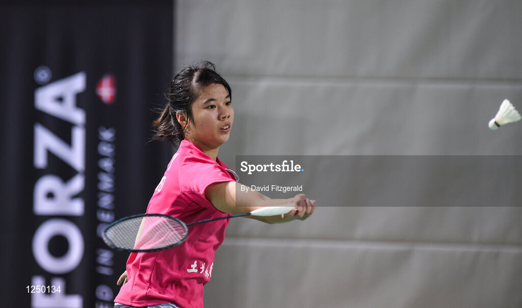 10 December 2016; Shuo Yun Sung of China in action against Line Kjaersfeldt of Denmark during their women's singles final match at the 2016 FZ Forza Irish Open Badmintion Championships at the National Indoor Arena in Abbotstown, Dublin. Photo by David Fitzgerald/Sportsfile