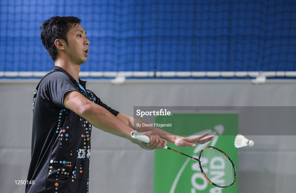 10 December 2016; Liao Min Chun of China in action against Jones Ralfy Jansen and Josche Zurwonne of Germany during their men's doubles final match at the 2016 FZ Forza Irish Open Badmintion Championships at the National Indoor Arena in Abbotstown, Dublin. Photo by David Fitzgerald/Sportsfile