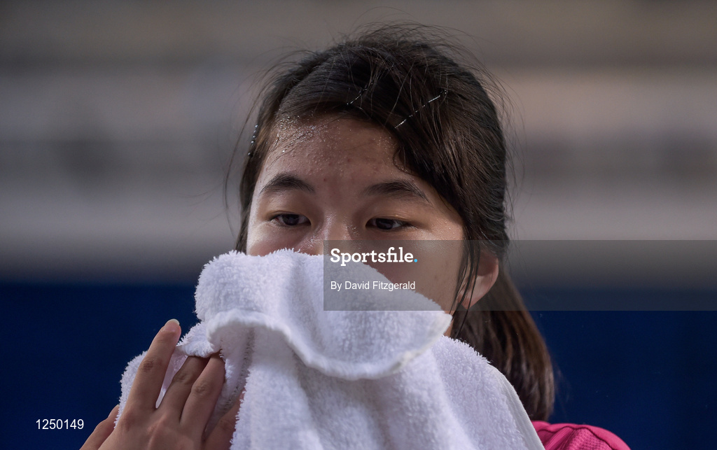 10 December 2016; Shuo Yun Sung of China after her defeat to Line Kjaersfeldt of Denmark following their women's singles final match at the 2016 FZ Forza Irish Open Badmintion Championships at the National Indoor Arena in Abbotstown, Dublin. Photo by David Fitzgerald/Sportsfile