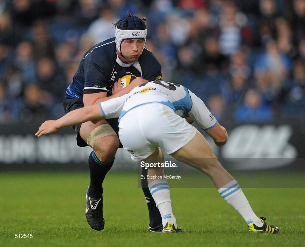 6 May 2011; Kevin McLaughlin, Leinster, is tackled by Mark Bennett, Glasgow Warriors. Celtic League, Leinster v Glasgow Warriors, RDS, Ballsbridge, Dublin. Picture credit: Stephen McCarthy / SPORTSFILE