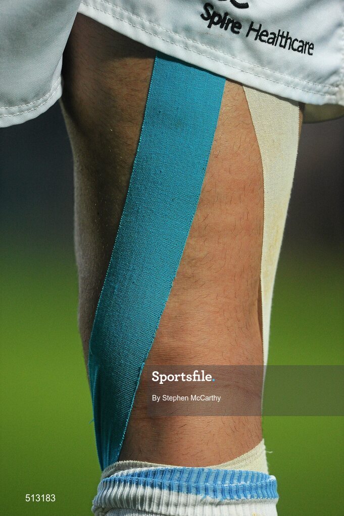 6 May 2011; A general view of a player wearing Kinesio Elastic Tape. Celtic League, Leinster v Glasgow Warriors, RDS, Ballsbridge, Dublin. Picture credit: Stephen McCarthy / SPORTSFILE