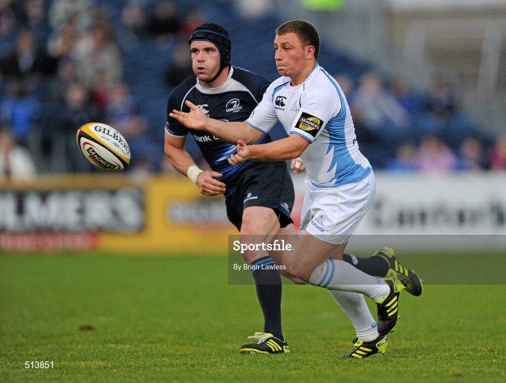 6 May 2011; Duncan Weir,  Glasgow Warriors, in action against Shane Jennings, Leinster. Celtic League, Leinster v Glasgow Warriors, RDS, Ballsbridge, Dublin. Picture credit: Brian Lawless / SPORTSFILE