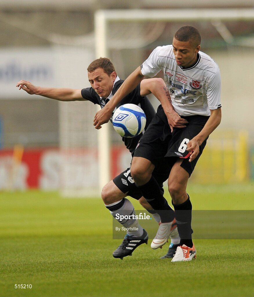 14 May 2011; Michael Hector, Dundalk, in action against Gary O'Neill, Shamrock Rovers. Setanta Sports Cup Final, Dundalk v Shamrock Rovers, Tallaght Stadium, Tallaght, Co. Dublin. Photo by Sportsfile