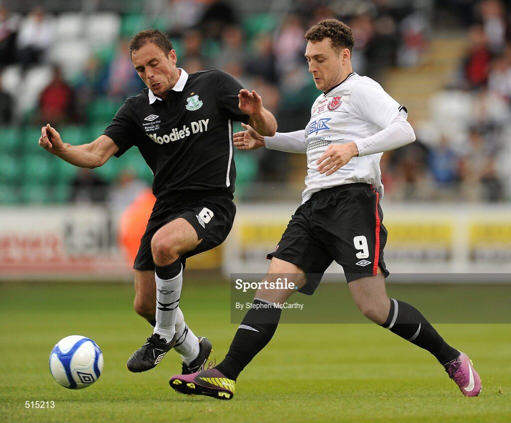 14 May 2011; Stephen Rice, Shamrock Rovers, in action against Mark Quigley, Dundalk. Setanta Sports Cup Final, Dundalk v Shamrock Rovers, Tallaght Stadium, Tallaght, Co. Dublin. Picture credit: Stephen McCarthy / SPORTSFILE