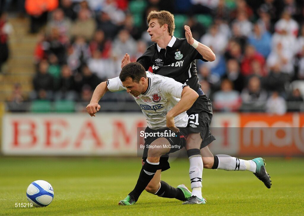 14 May 2011; Ross Gaynor, Dundalk, in action against Ronan Finn, Shamrock Rovers. Setanta Sports Cup Final, Dundalk v Shamrock Rovers, Tallaght Stadium, Tallaght, Co. Dublin. Picture credit: Stephen McCarthy / SPORTSFILE