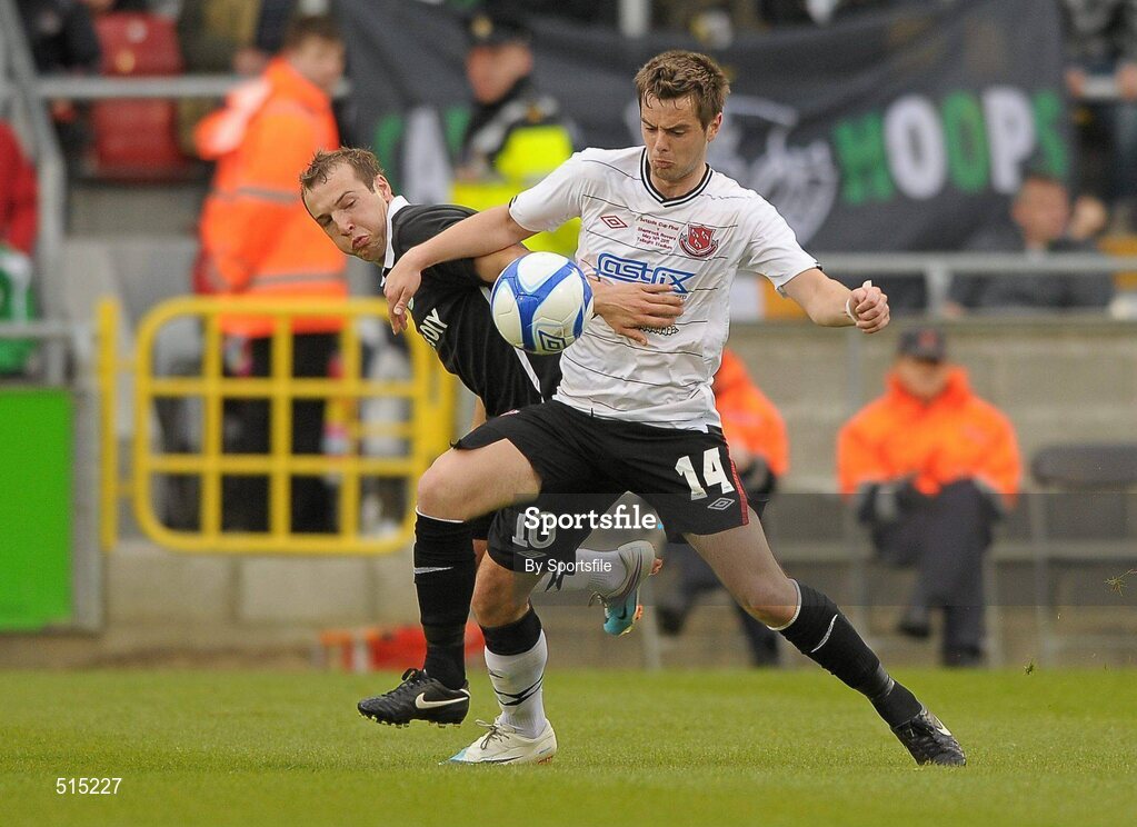 14 May 2011; Greg Bolger, Dundalk, in action against Karl Sheppard, Shamrock Rovers. Setanta Sports Cup Final, Dundalk v Shamrock Rovers, Tallaght Stadium, Tallaght, Co. Dublin. Photo by Sportsfile