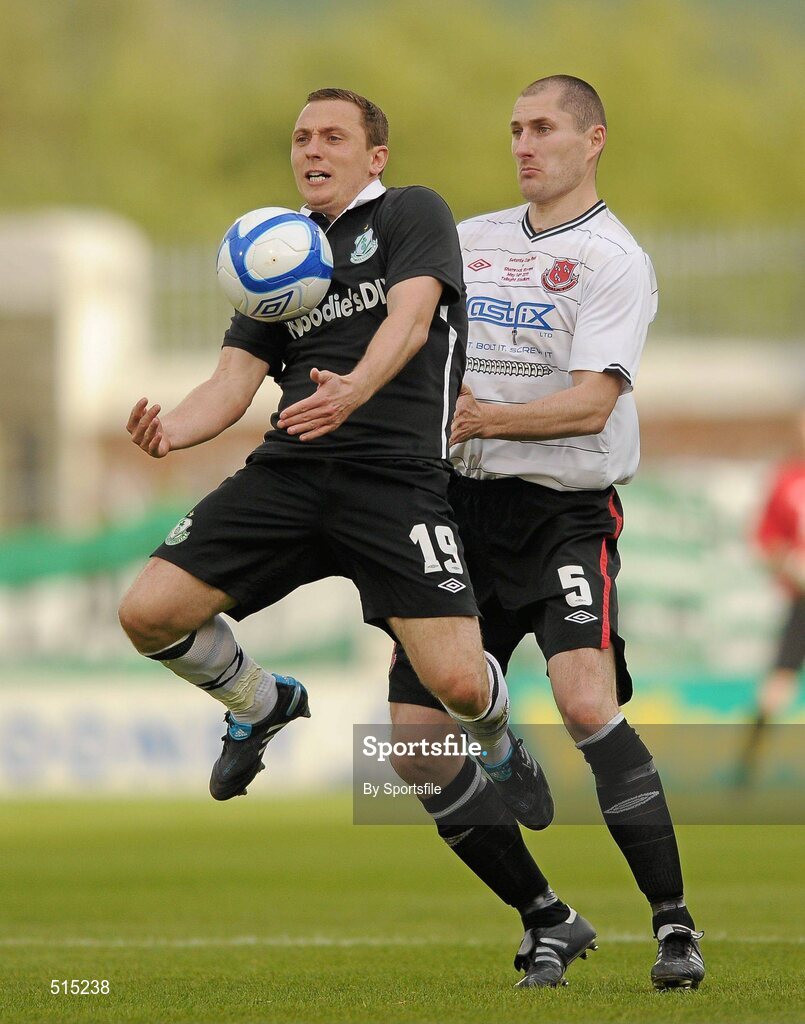 14 May 2011; Gary O'Neill, Shamrock Rovers, in action against Colin Hawkins, Dundalk. Setanta Sports Cup Final, Dundalk v Shamrock Rovers, Tallaght Stadium, Tallaght, Co. Dublin. Photo by Sportsfile