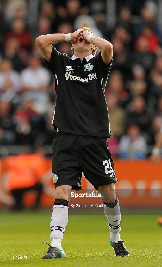 14 May 2011; Ronan Finn, Shamrock Rovers, reacts to a missed opportunity. Setanta Sports Cup Final, Dundalk v Shamrock Rovers, Tallaght Stadium, Tallaght, Co. Dublin. Picture credit: Stephen McCarthy / SPORTSFILE