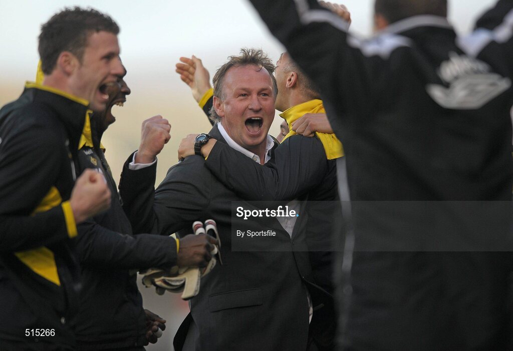 14 May 2011; Shamrock Rovers manager Michael O'Neill celebrates his side's second goal. Setanta Sports Cup Final, Dundalk v Shamrock Rovers, Tallaght Stadium, Tallaght, Co. Dublin. Photo by Sportsfile
