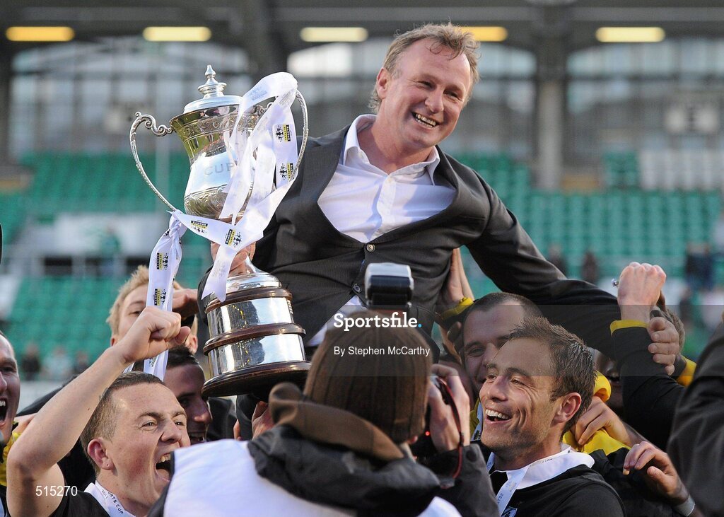 14 May 2011; Shamrock Rovers manager Michael O'Neill celebrates with the cup. Setanta Sports Cup Final, Dundalk v Shamrock Rovers, Tallaght Stadium, Tallaght, Co. Dublin. Picture credit: Stephen McCarthy / SPORTSFILE