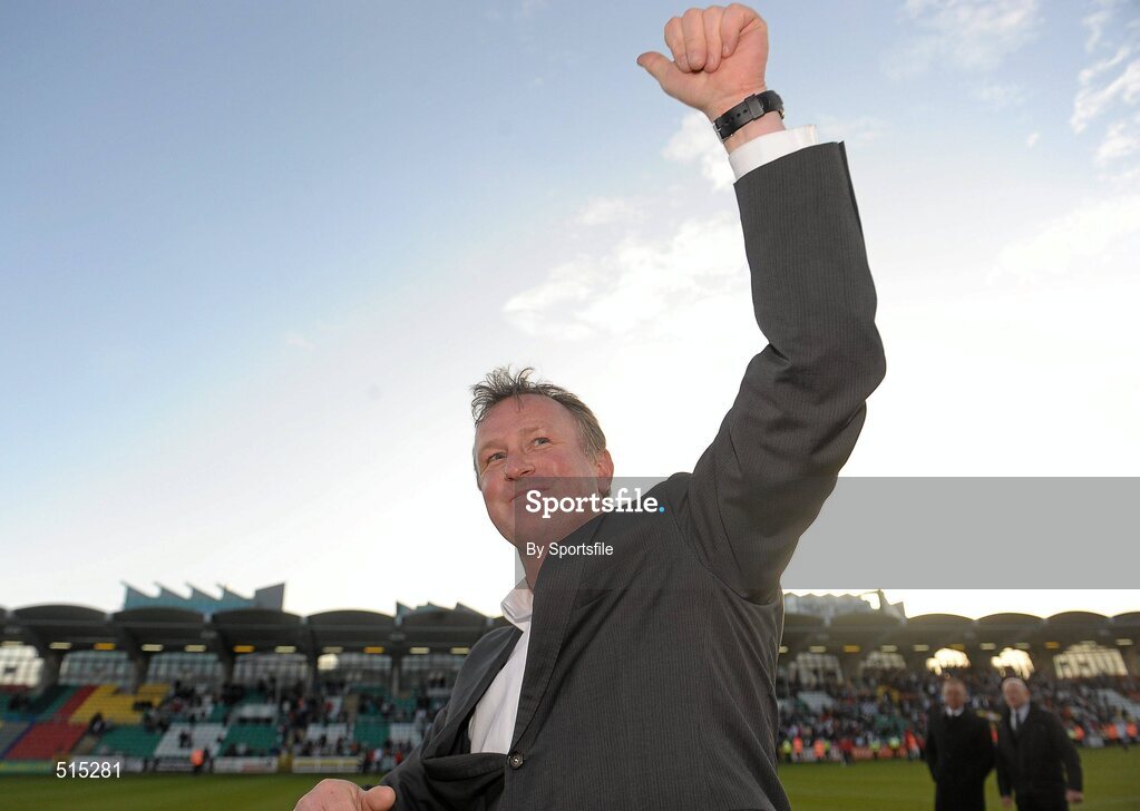 14 May 2011; Shamrock Rovers manager Michael O'Neill celebrates after the game. Setanta Sports Cup Final, Dundalk v Shamrock Rovers, Tallaght Stadium, Tallaght, Co. Dublin. Photo by Sportsfile