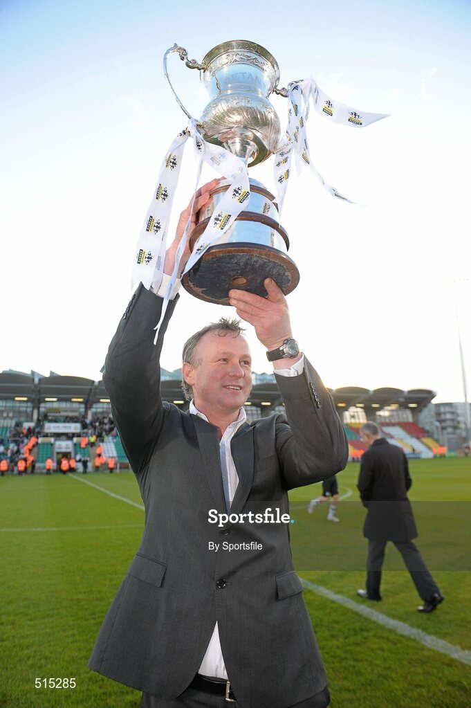 14 May 2011; Shamrock Rovers manager Michael O'Neill celebrates with the cup after the game. Setanta Sports Cup Final, Dundalk v Shamrock Rovers, Tallaght Stadium, Tallaght, Co. Dublin. Photo by Sportsfile