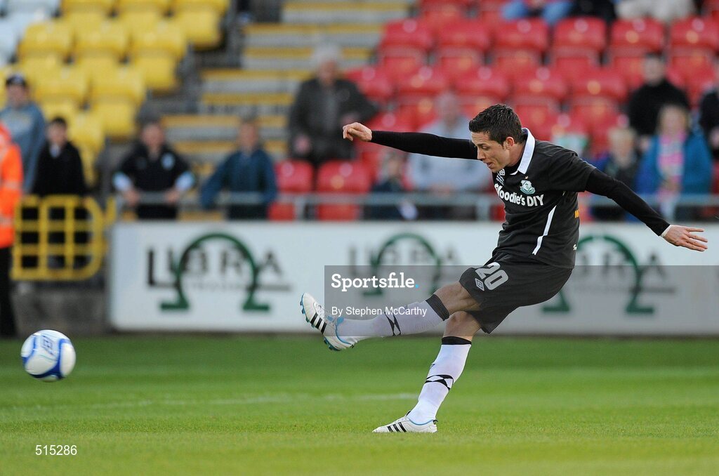 14 May 2011; Billy Dennehy, Shamrock Rovers, shoots to score his side's second goal. Setanta Sports Cup Final, Dundalk v Shamrock Rovers, Tallaght Stadium, Tallaght, Co. Dublin. Picture credit: Stephen McCarthy / SPORTSFILE