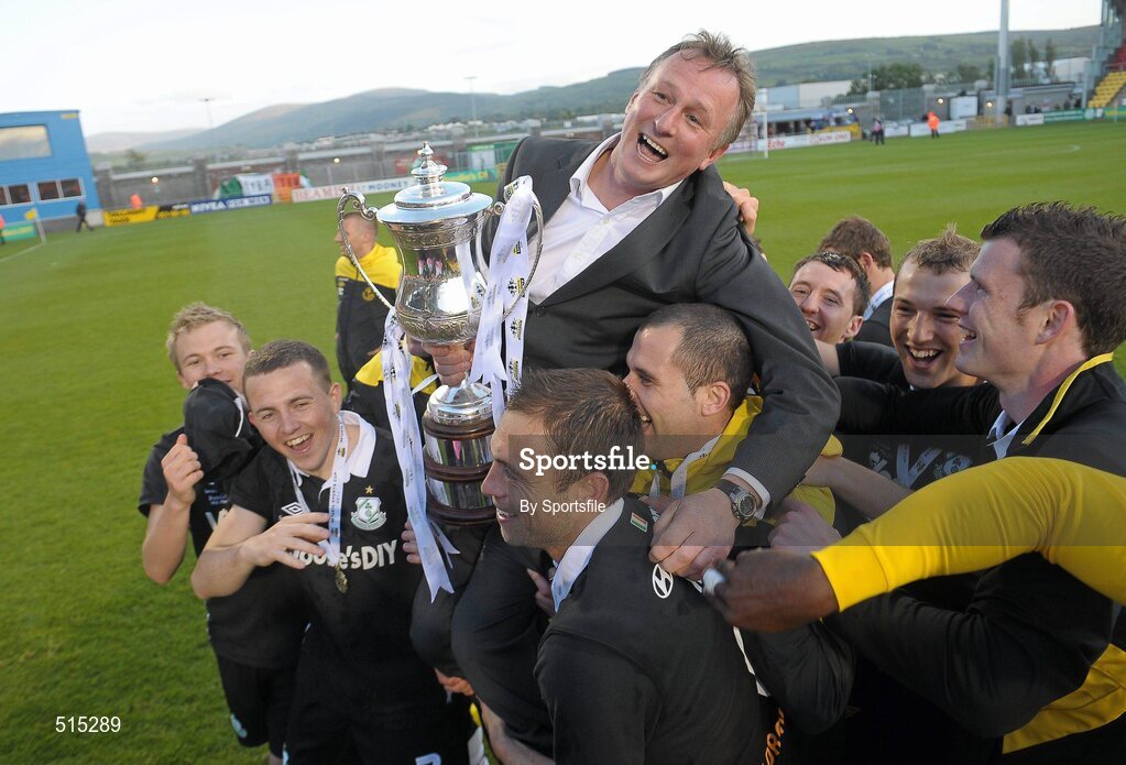14 May 2011; Shamrock Rovers manager Michael O'Neill celebrates with the cup after the game. Setanta Sports Cup Final, Dundalk v Shamrock Rovers, Tallaght Stadium, Tallaght, Co. Dublin. Photo by Sportsfile