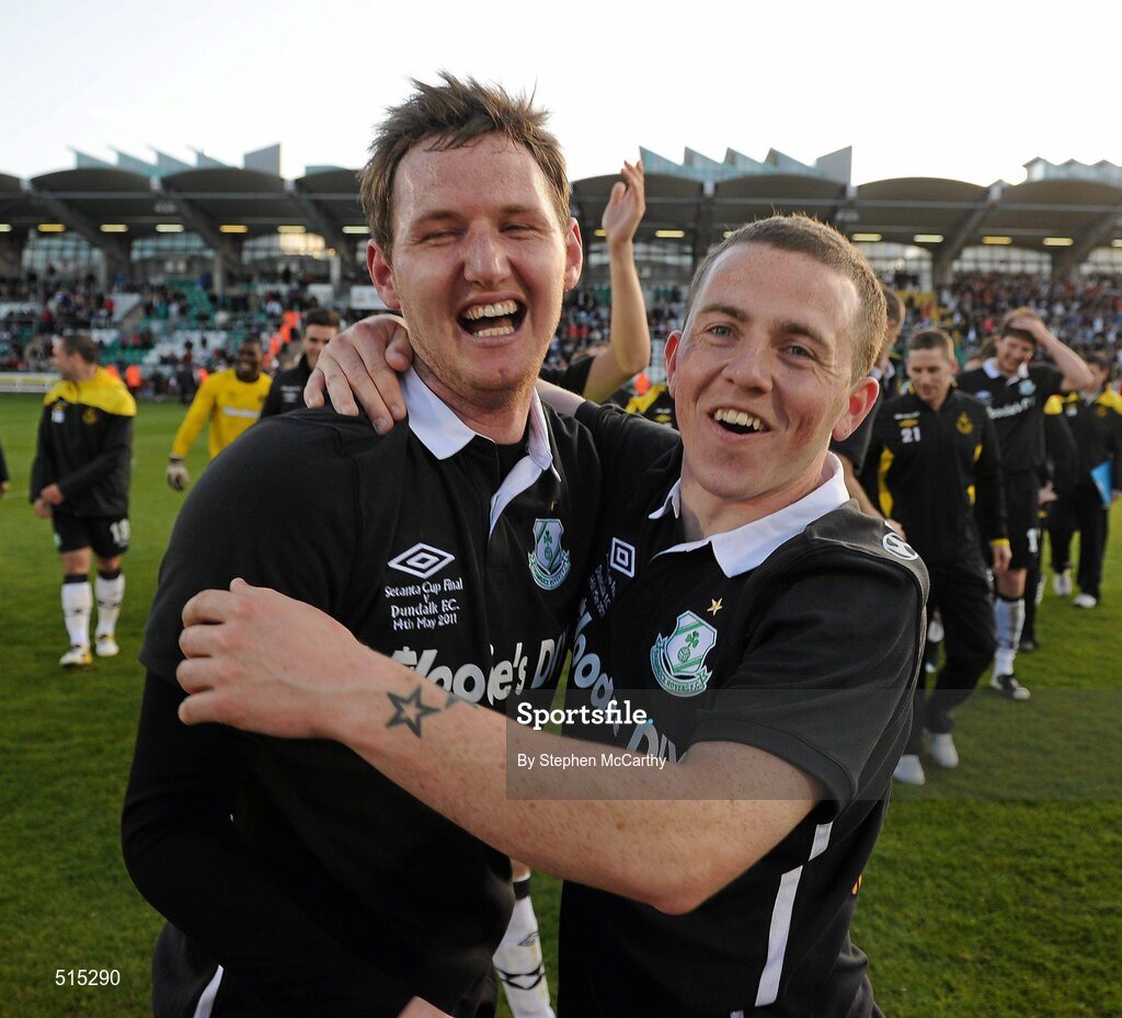 14 May 2011; Gary Twigg, left, and Gary McCabe, Shamrock Rovers, celebrate their side's victory. Setanta Sports Cup Final, Dundalk v Shamrock Rovers, Tallaght Stadium, Tallaght, Co. Dublin. Picture credit: Stephen McCarthy / SPORTSFILE