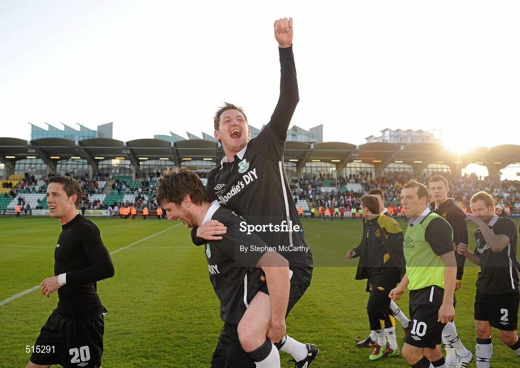 14 May 2011; Gary Twigg and Ken Oman, Shamrock Rovers, celebrate their side's victory. Setanta Sports Cup Final, Dundalk v Shamrock Rovers, Tallaght Stadium, Tallaght, Co. Dublin. Picture credit: Stephen McCarthy / SPORTSFILE