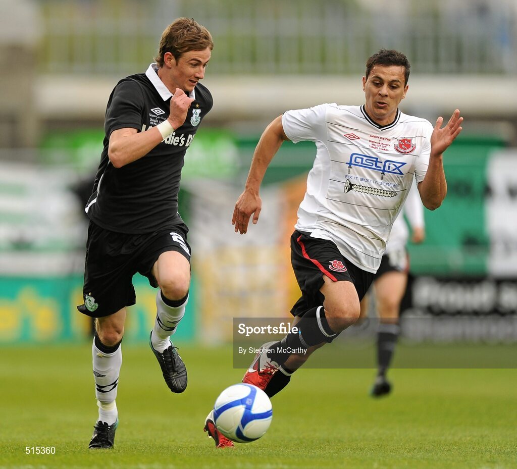 14 May 2011; Ronan Finn, Shamrock Rovers, in action against Dean Bennett, Dundalk. Setanta Sports Cup Final, Dundalk v Shamrock Rovers, Tallaght Stadium, Tallaght, Co. Dublin. Picture credit: Stephen McCarthy / SPORTSFILE