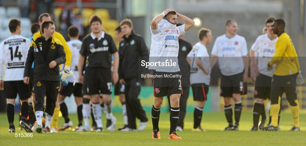 14 May 2011; A dejected Daniel Kearns, Dundalk, after the game. Setanta Sports Cup Final, Dundalk v Shamrock Rovers, Tallaght Stadium, Tallaght, Co. Dublin. Picture credit: Stephen McCarthy / SPORTSFILE