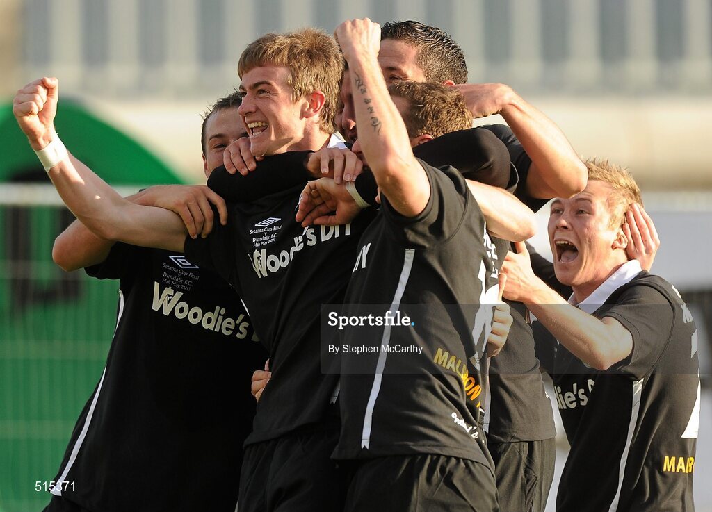 14 May 2011; Gary O'Neill, Shamrock Rovers, 19, celebrates after scoring his side's first goal with team-mates including Karl Sheppard, Ronan Finn, Billy Dennehy and Conor McCormack. Setanta Sports Cup Final, Dundalk v Shamrock Rovers, Tallaght Stadium, Tallaght, Co. Dublin. Picture credit: Stephen McCarthy / SPORTSFILE