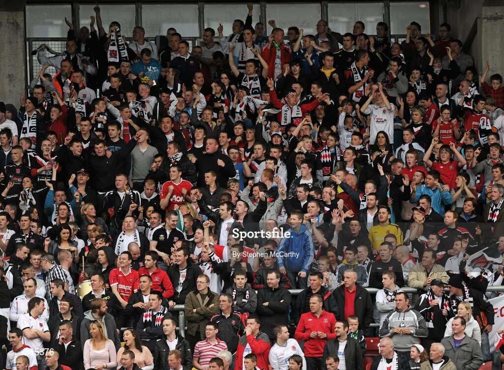 14 May 2011; Dundalk supporters during the game. Setanta Sports Cup Final, Dundalk v Shamrock Rovers, Tallaght Stadium, Tallaght, Co. Dublin. Picture credit: Stephen McCarthy / SPORTSFILE