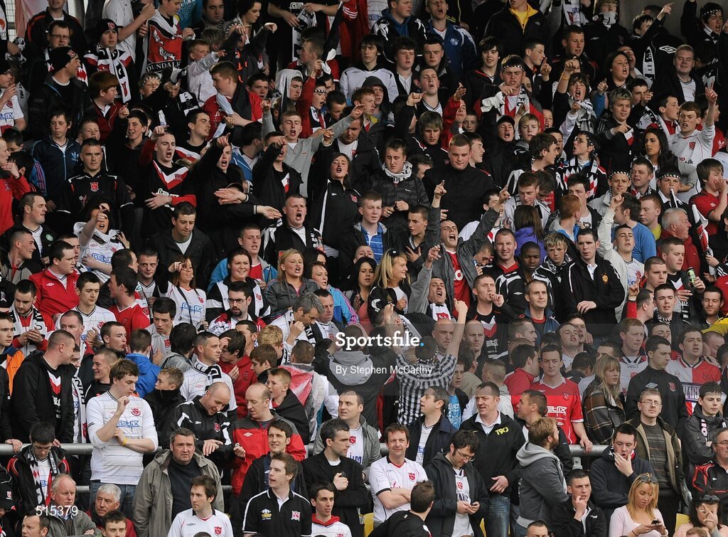 14 May 2011; Dundalk supporters during the game. Setanta Sports Cup Final, Dundalk v Shamrock Rovers, Tallaght Stadium, Tallaght, Co. Dublin. Picture credit: Stephen McCarthy / SPORTSFILE
