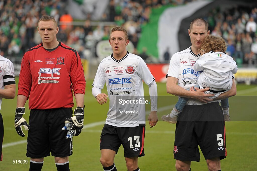 14 May 2011; Dundalk players, from left, Peter Cherrie, Nathan Murphy and Colin Hawkins, before the game. Setanta Sports Cup Final, Dundalk v Shamrock Rovers, Tallaght Stadium, Tallaght, Co. Dublin. Photo by Sportsfile