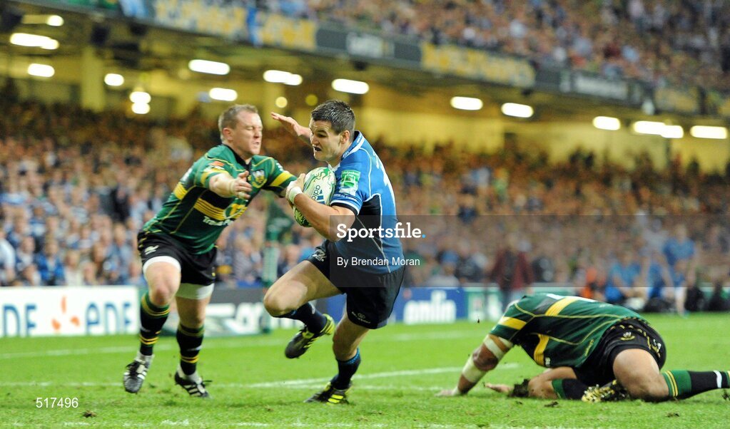21 May 2011; Jonathan Sexton, Leinster, goes over to score his side's first try against Northampton Saints. Heineken Cup Final, Leinster v Northampton Saints, Millennium Stadium, Cardiff, Wales. Picture credit: Brendan Moran / SPORTSFILE