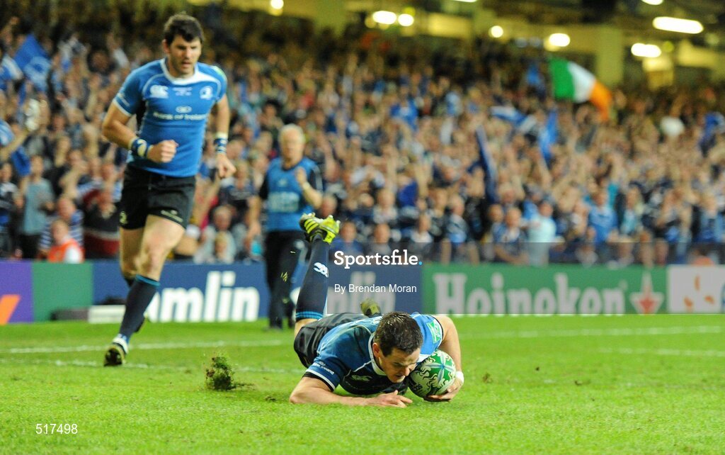 21 May 2011; Jonathan Sexton, Leinster, goes over to score his side's first try against Northampton Saints. Heineken Cup Final, Leinster v Northampton Saints, Millennium Stadium, Cardiff, Wales. Picture credit: Brendan Moran / SPORTSFILE