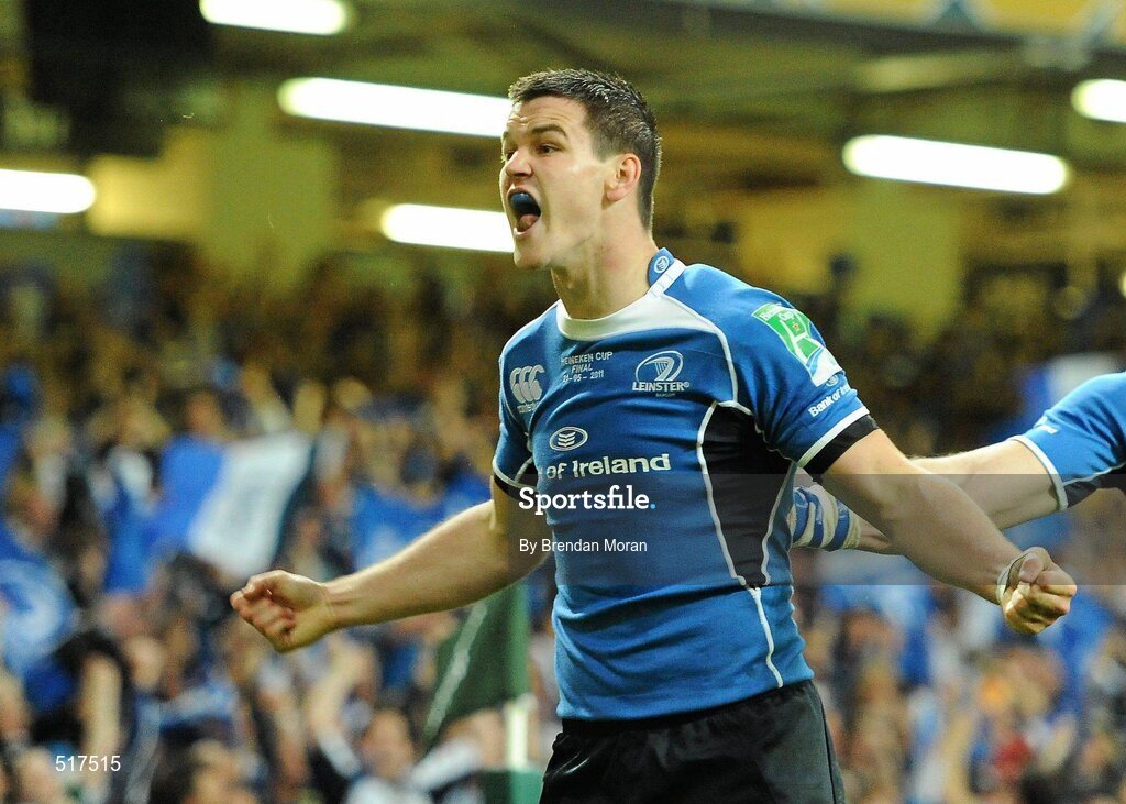 21 May 2011; Jonathan Sexton, Leinster, celebrates scoring his side's first try against Northampton Saints. Heineken Cup Final, Leinster v Northampton Saints, Millennium Stadium, Cardiff, Wales. Picture credit: Brendan Moran / SPORTSFILE