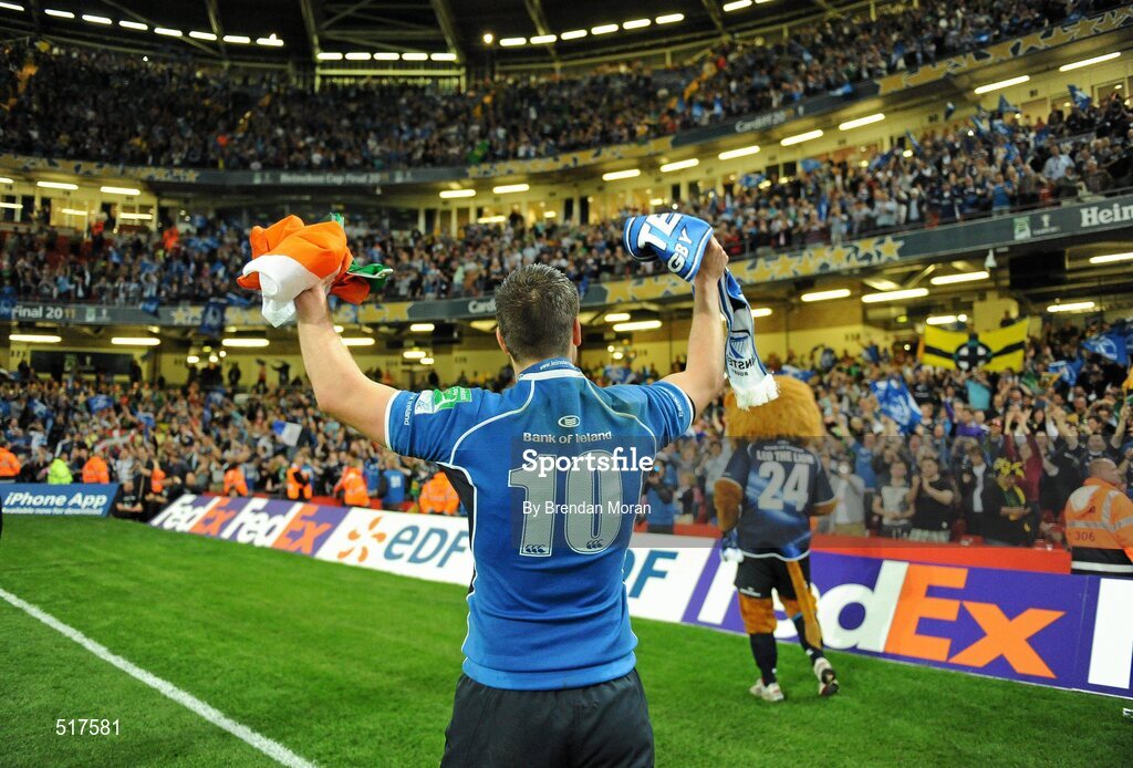 21 May 2011; Leinster's Jonathan Sexton acknowledges the crowd after the game. Heineken Cup Final, Leinster v Northampton Saints, Millennium Stadium, Cardiff, Wales. Picture credit: Brendan Moran / SPORTSFILE