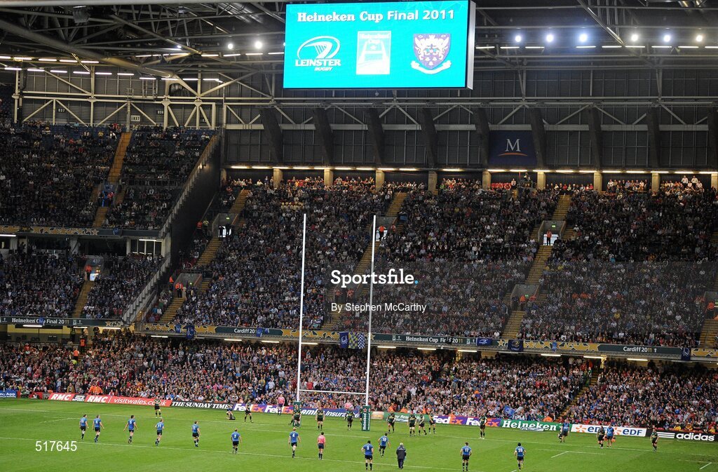 21 May 2011; Jonathan Sexton, Leinster, converts a penalty, to make the score Leinster 26 Northampton Saints 22. Heineken Cup Final, Leinster v Northampton Saints, Millennium Stadium, Cardiff, Wales. Picture credit: Stephen McCarthy / SPORTSFILE