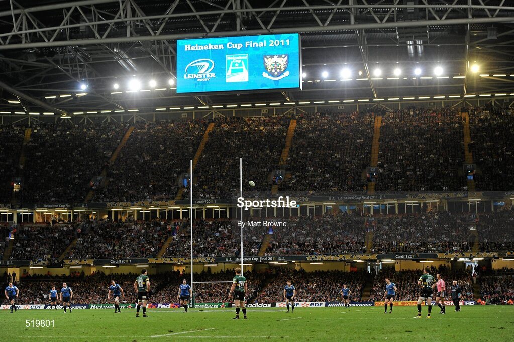 21 May 2011; Jonathan Sexton, Leinster, kicks a penalty against Northampton Saints. Heineken Cup Final, Leinster v Northampton Saints, Millennium Stadium, Cardiff, Wales. Picture credit: Matt Browne / SPORTSFILE