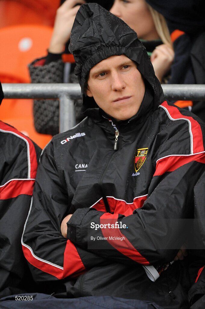 28 May 2011; John McAreavey, Down, husband of the late Michaela McAreavey, watching the game. Ulster GAA Football Senior Championship Quarter-Final, Armagh v Down, Morgan Athletic Grounds, Armagh. Picture credit: Oliver McVeigh / SPORTSFILE