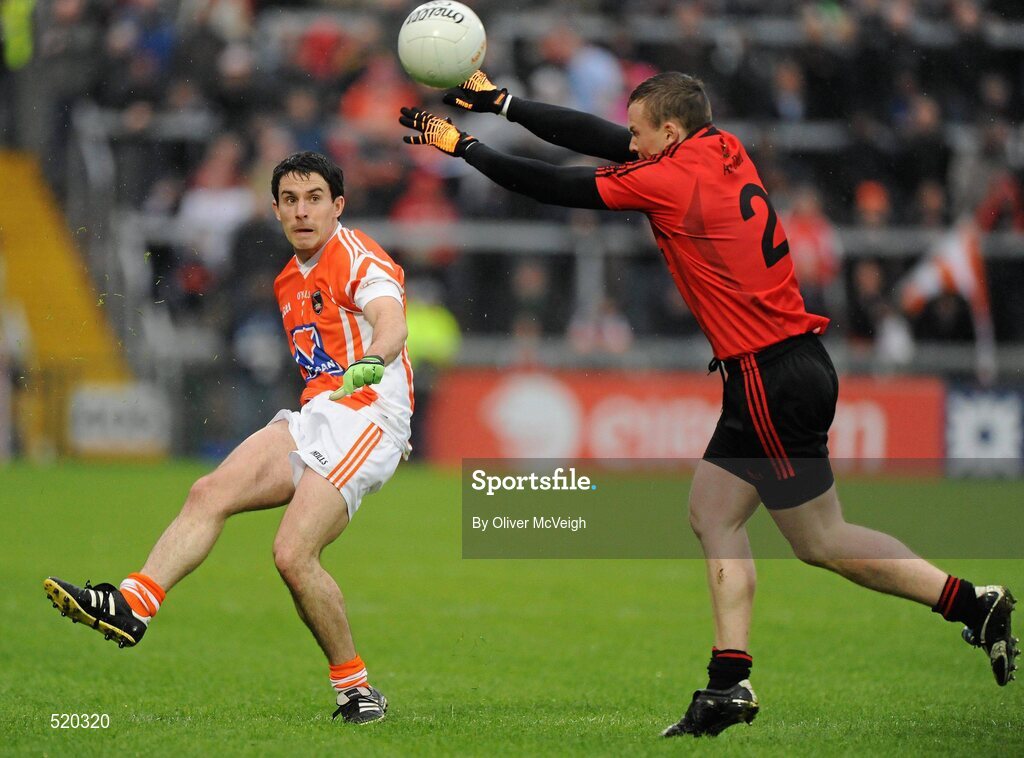 28 May 2011; Martin O'Rourke, Armagh, in action against Daniel McCartan, Down. Ulster GAA Football Senior Championship Quarter-Final, Armagh v Down, Morgan Athletic Grounds, Armagh. Picture credit: Oliver McVeigh / SPORTSFILE
