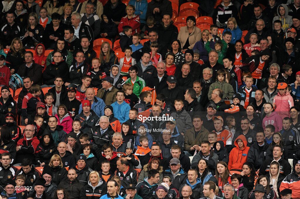28 May 2011; Supporters of both teams watch the last few minutes of the game. Ulster GAA Football Senior Championship Quarter-Final, Armagh v Down, Morgan Athletic Grounds, Armagh. Picture credit: Ray McManus / SPORTSFILE