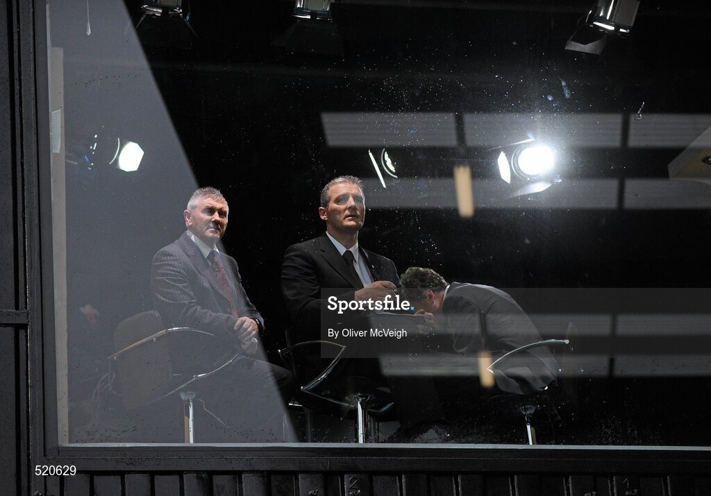 28 May 2011; Martin McHugh and Jarleth Burns, watching the game from the BBC Championship studio. Ulster GAA Football Senior Championship Quarter-Final, Armagh v Down, Morgan Athletic Grounds, Armagh. Picture credit: Oliver McVeigh / SPORTSFILE