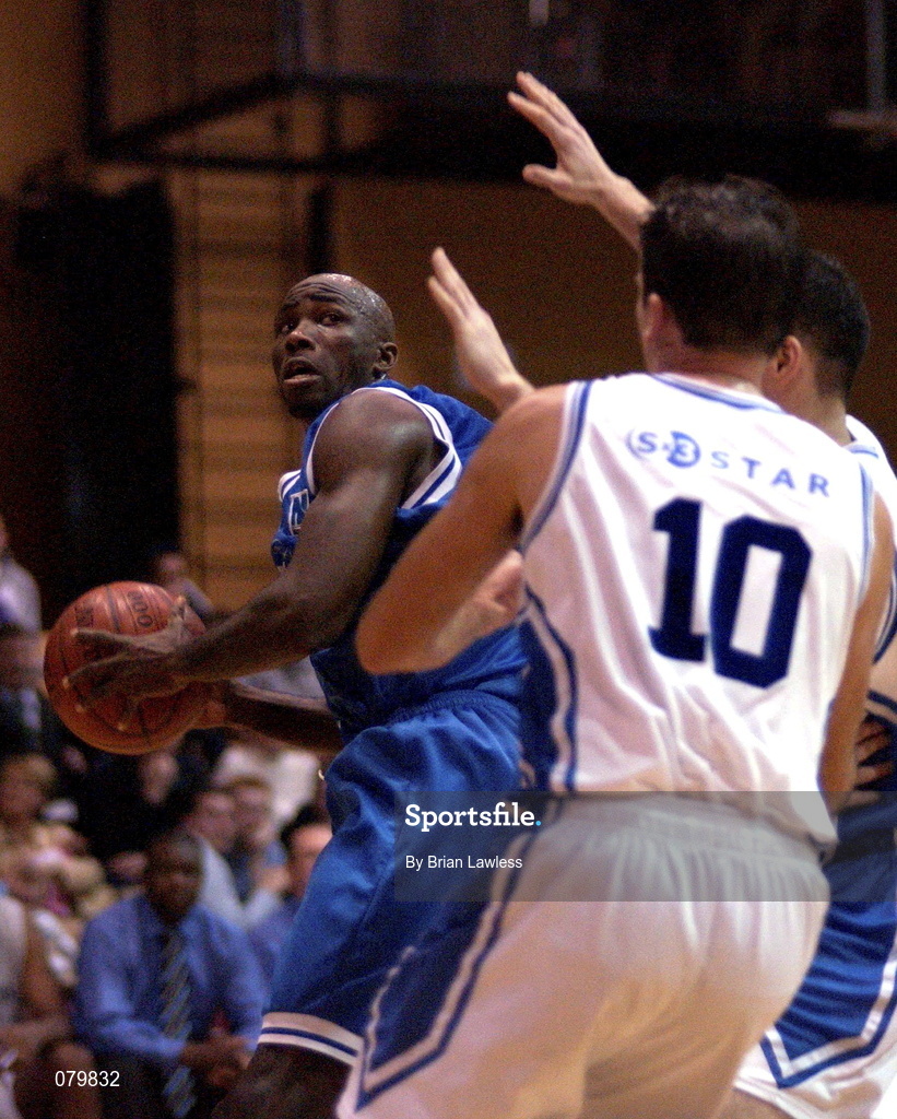25 January 2002; James Singleton of Waterford Crystal in action against Kevin Craig of SX3 Star during the ESB Men's National Cup semi-final between Waterford Crystal and SX3 Star at the ESB Arena in Tallaght, Dublin. Photo by Brian Lawless/Sportsfile