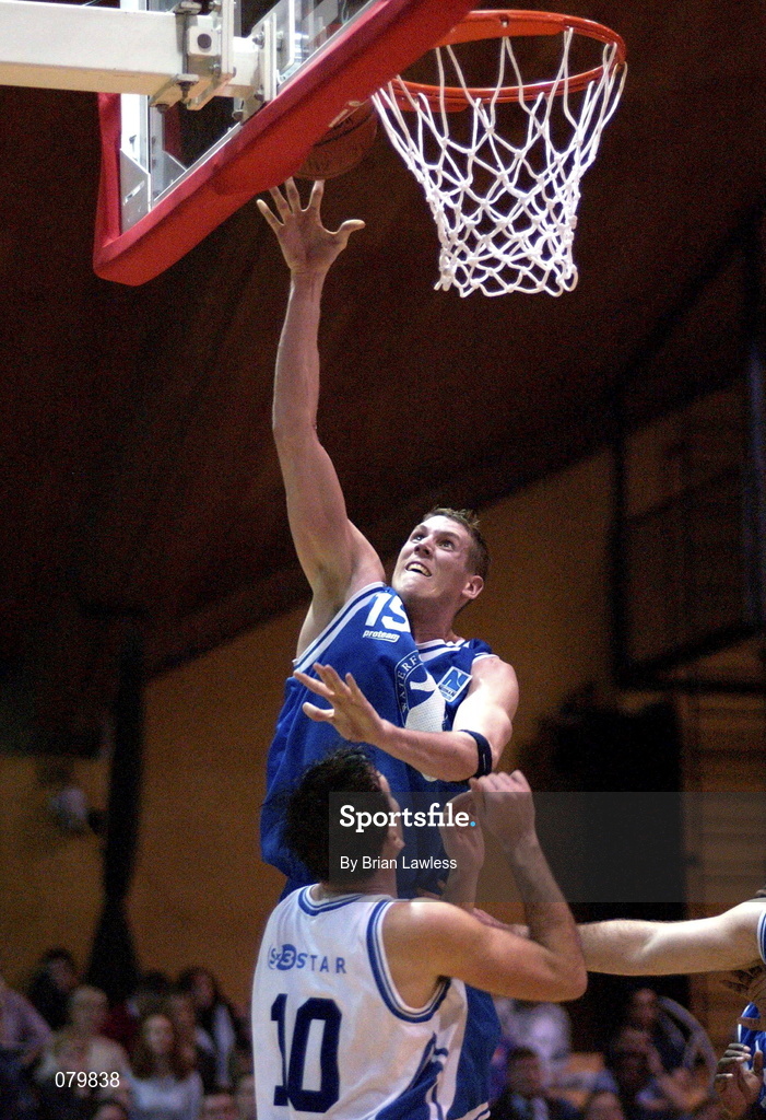 25 January 2002; Ryan Gorman of Waterford Crystal in action against Kevin Craig of SX3 Star during the ESB Men's National Cup semi-final between Waterford Crystal and SX3 Star at the ESB Arena in Tallaght, Dublin. Photo by Brian Lawless/Sportsfile