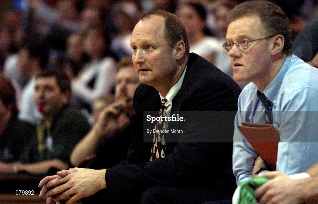 26 January 2002; Ireland head coach Bill Dooley and assistant coach Gerry Fitzpatrick during the European Championship semi-final match between Ireland and Bosnia at the ESB Arena in Tallaght, Dublin. Photo by Brendan Moran/Sportsfile