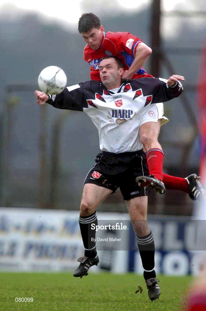 27 January 2002; Gary Haylock of Dundalk in action against Kevin Doherty of Shelbourne during the eircom League Premier Division match between Dundalk and Shelbourne at Oriel Park in Dundalk. Photo by David Maher/Sportsfile