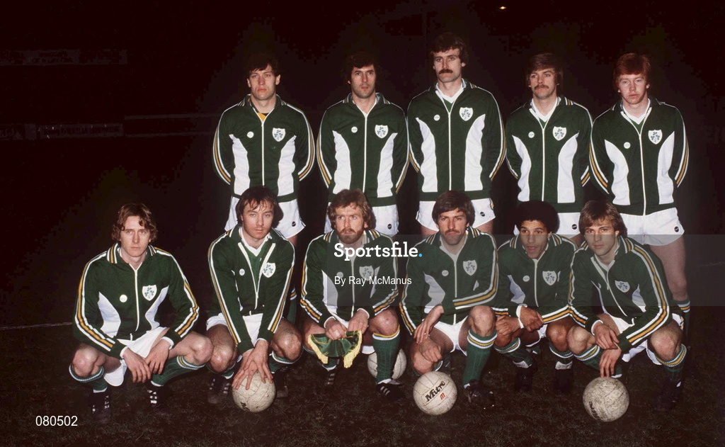 25 March 1981; Republic of Ireland team ahead of the Fifa World Cup Group 2 Qualifier match between Republic of Ireland and Belgium at the Heysel Stadium in Brussels, Belgium. Photo by Ray McManus/Sportsfile