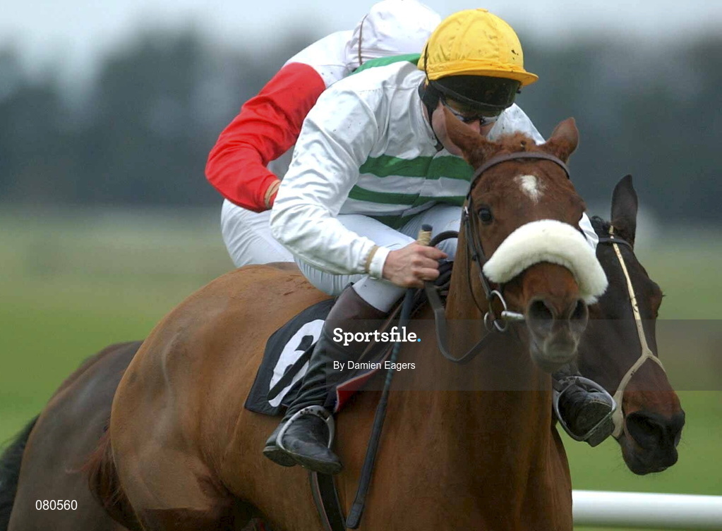 12 January 2002; Eskimo Jack, with Conor O'Dwyer up, on the way to winning the Mullacurry Maiden Hurdle at Navan Racecourse in Meath. Photo by Damien Eagers/Sportsfile