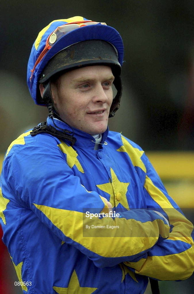 12 January 2002; Robert McNally ahead of The European Breeders Fund Beginners Steeplechase at Navan Racecourse in Meath. Photo by Damien Eagers/Sportsfile