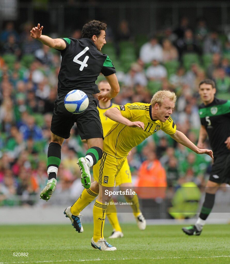 29 May 2011; Stephen Kelly, Republic of Ireland, in action against Steven Naismith, Scotland. Carling Four Nations Tournament, Republic of Ireland v Scotland, Aviva Stadium, Lansdowne Road, Dublin. Picture credit: Brian Lawless / SPORTSFILE