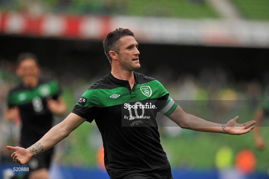 29 May 2011; Robbie Keane, Republic of Ireland, celebrates after scoring his side's first goal. The goal was also his 49th international goal which puts him level with Sir Bobby Charlton for most International goals scored. Carling Four Nations Tournament, Republic of Ireland v Scotland, Aviva Stadium, Lansdowne Road, Dublin. Picture credit: David Maher / SPORTSFILE