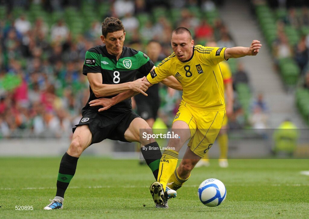 29 May 2011; Scott Brown, Scotland, in action against Keith Andrews, Republic of Ireland. Carling Four Nations Tournament, Republic of Ireland v Scotland, Aviva Stadium, Lansdowne Road, Dublin. Picture credit: Brian Lawless / SPORTSFILE