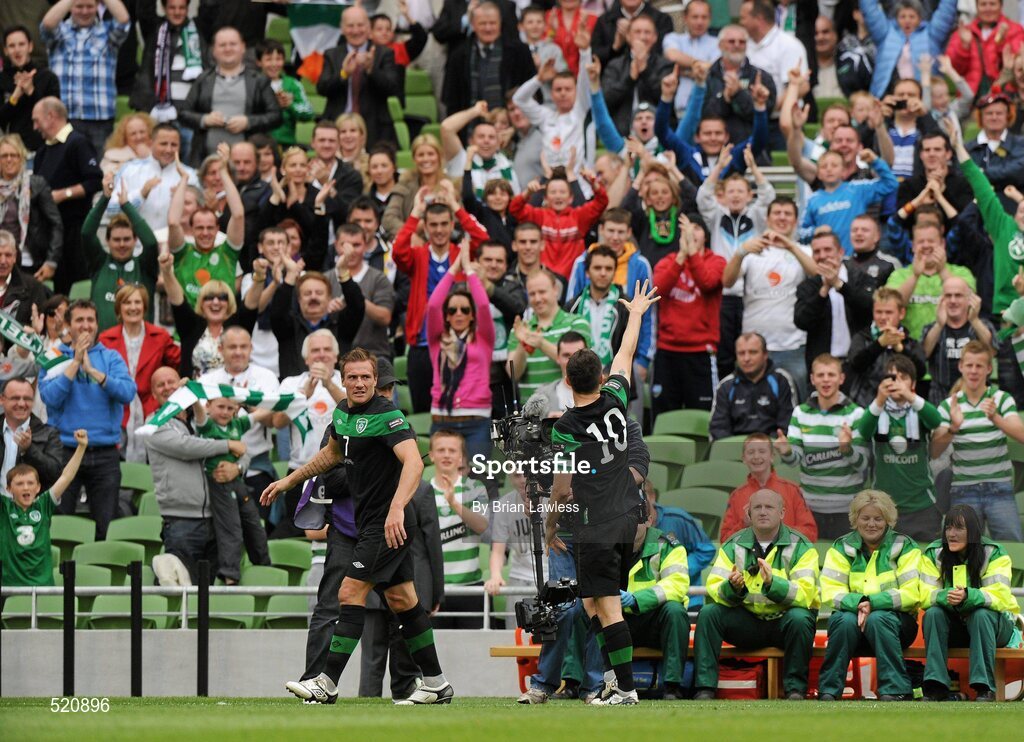 29 May 2011; Robbie Keane, Republic of Ireland, celebrates after scoring his side's first goal. The goal was also his 49th international goal which puts him level with Sir Bobby Charlton for most International goals scored. Carling Four Nations Tournament, Republic of Ireland v Scotland, Aviva Stadium, Lansdowne Road, Dublin. Picture credit: Brian Lawless / SPORTSFILE