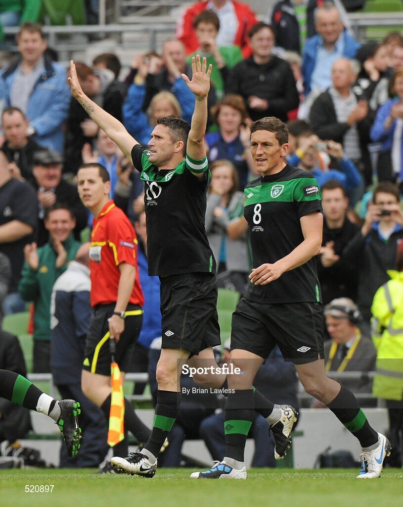 29 May 2011; Robbie Keane, Republic of Ireland, celebrates after scoring his side's first goal. The goal was also his 49th international goal which puts him level with Sir Bobby Charlton for most International goals scored. Carling Four Nations Tournament, Republic of Ireland v Scotland, Aviva Stadium, Lansdowne Road, Dublin. Picture credit: Brian Lawless / SPORTSFILE